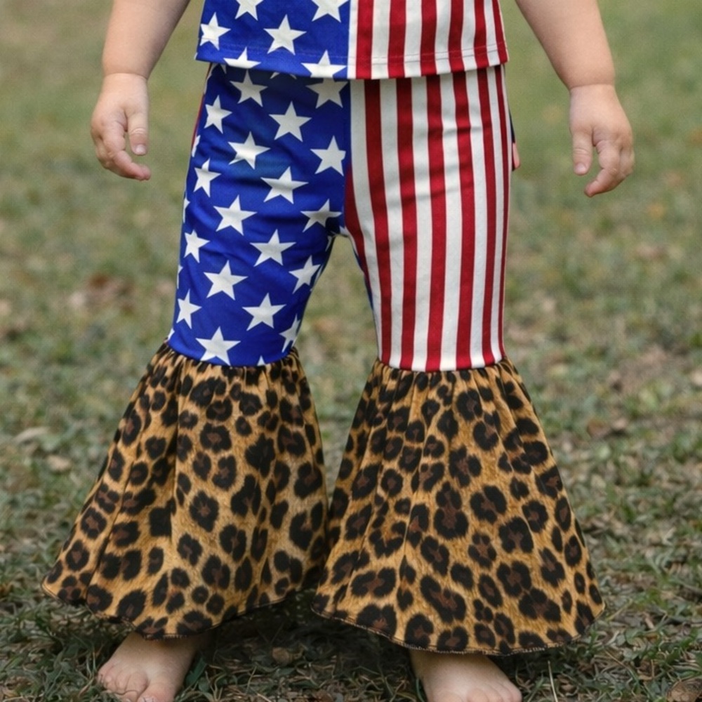 Toddler Flag & Leopard Bell-Bottom Pants Americana